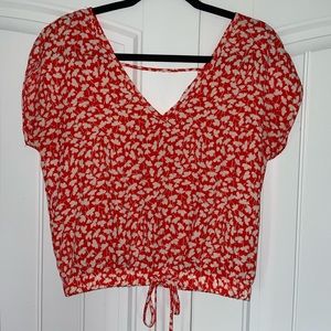 Red floral ditsy pattern shirt, size small